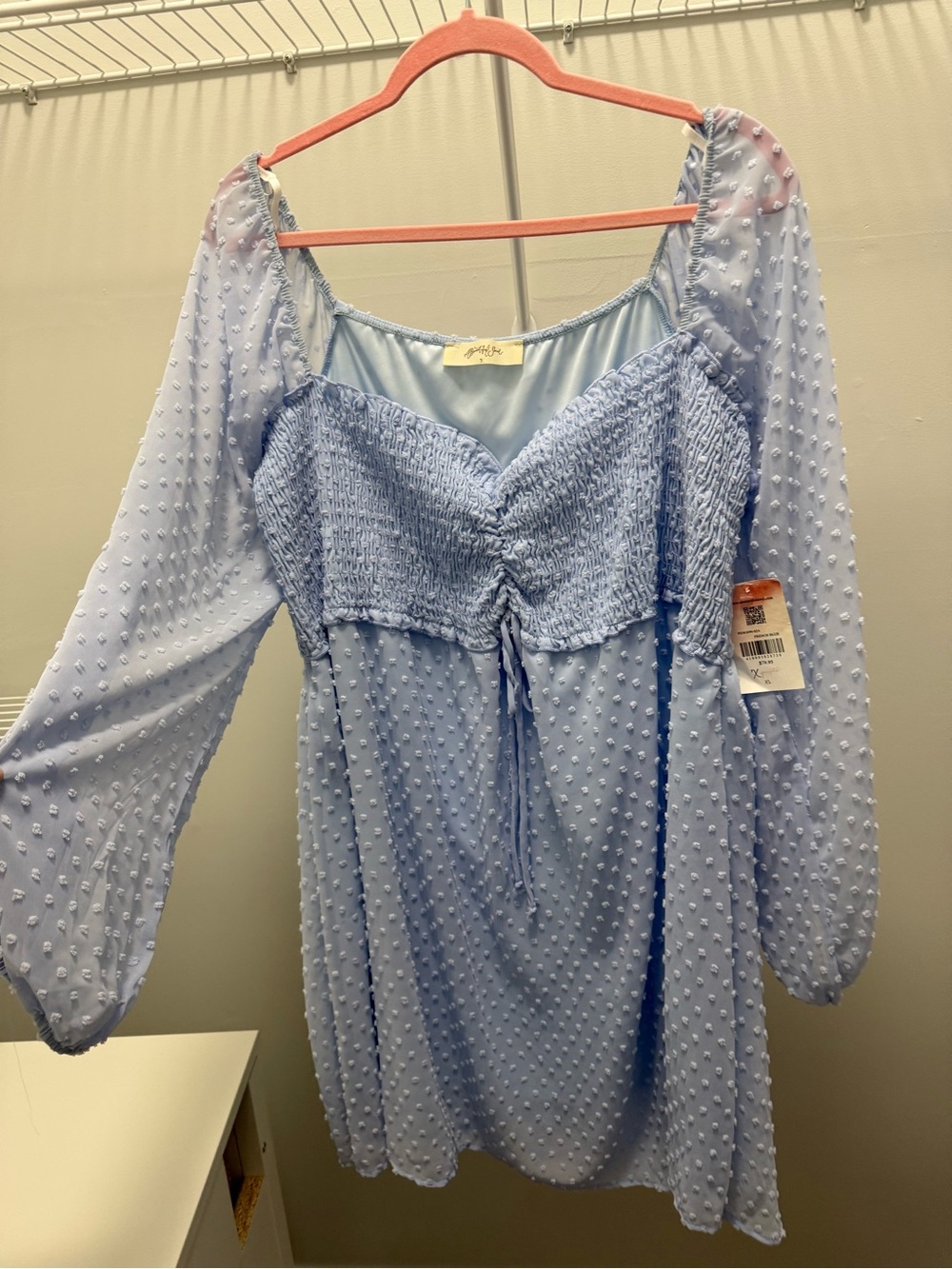 ARULA Light Blue Swiss Dot Babydoll Dress